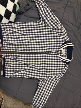 Merona Navy & White Gingham Bomber Jacket